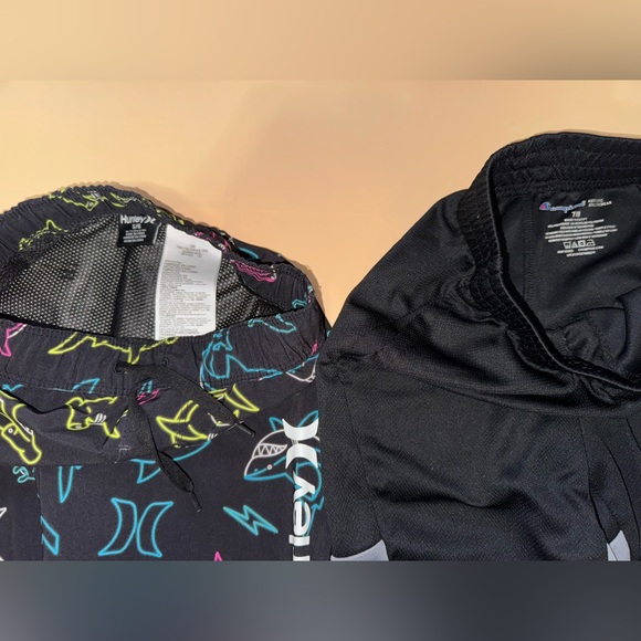 Lot of 2 Boys Athletic Shorts; Hurley Shark Print Size 5/6 & Champion Size 7/8 - Picture 2 of 3